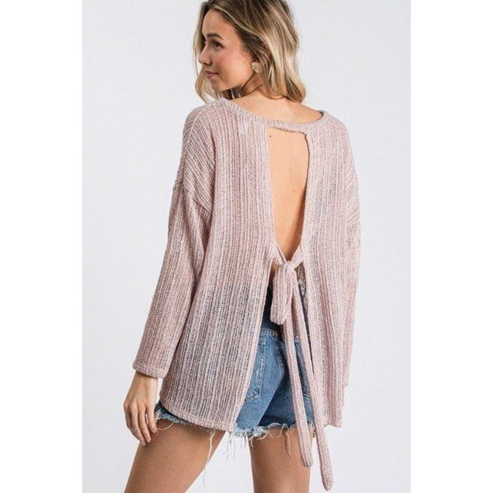 Open Back Detail Long Sleeve Top With Self Tie - Picture 4 of 5